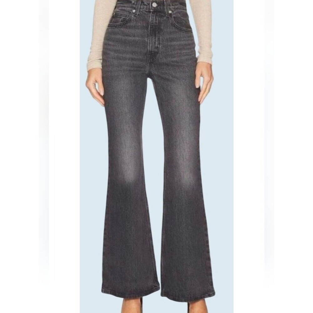 Levi's 70s High Flare Grey Washed Black Jeans 29 Hippy Cotton Throwback Women's